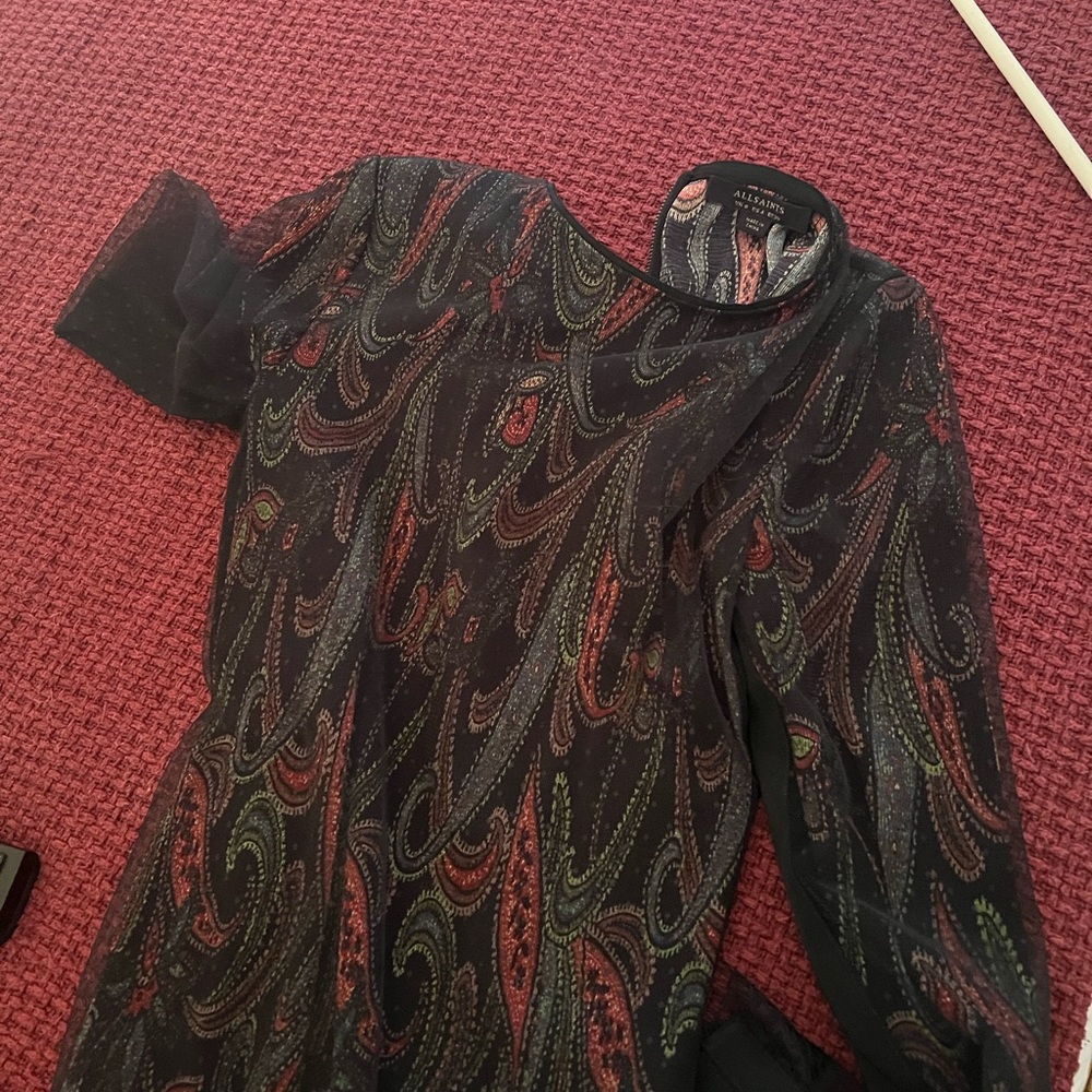 All Saints Elegant Black and Red Long Sleeve Dress - Picture 4 of 4